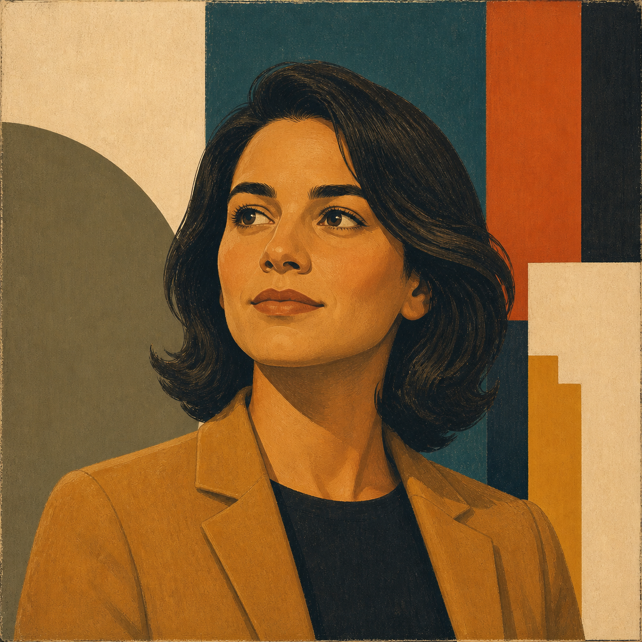 Mid-century editorial illustration representing an anonymized candidate