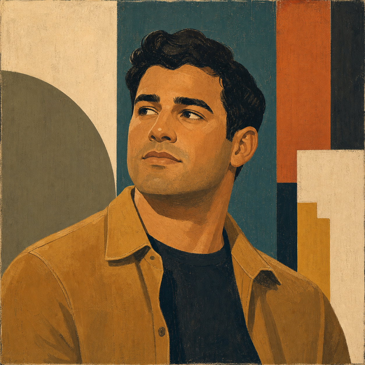 Mid-century editorial illustration representing an anonymized candidate