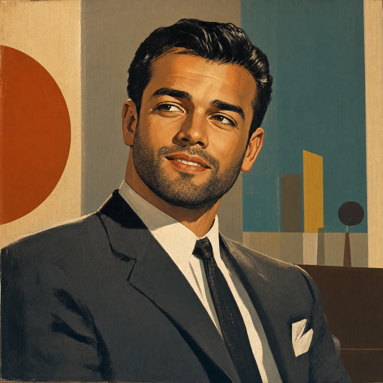 Mid-century editorial illustration representing an anonymized candidate